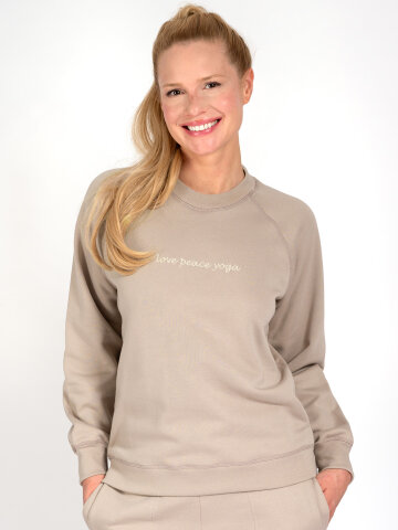 Sweater Bella Taupe mit Love Peace Yoga
